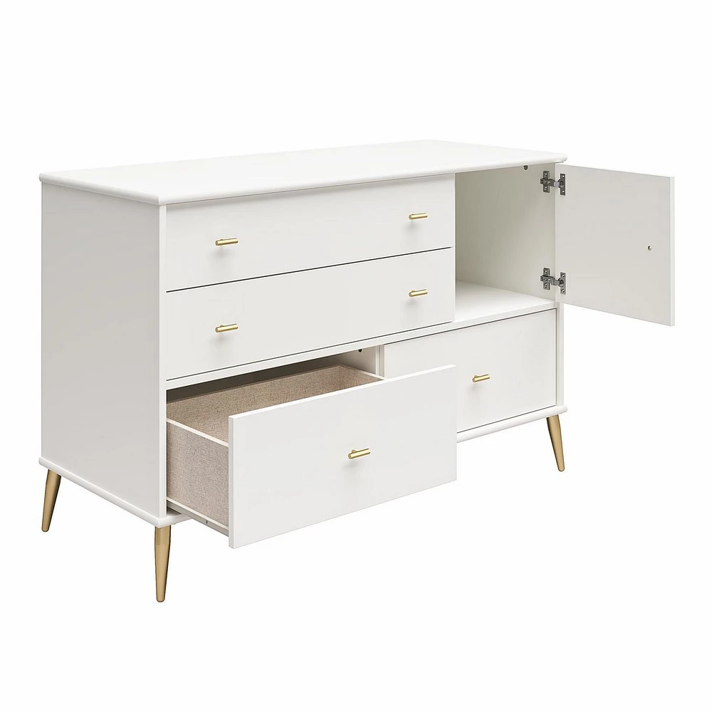 Valentina Asymmetrical 4 Drawer / 1 Door Convertible Dresser, White