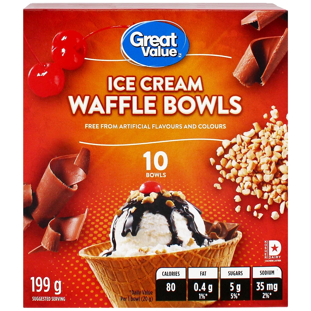 Great Value Ice Cream Waffle Bowls, 199 g