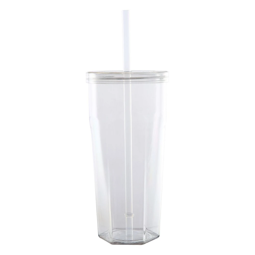 Gobelet en plastique Mainstays de 20 oz avec couvercle à visser et paille transparent