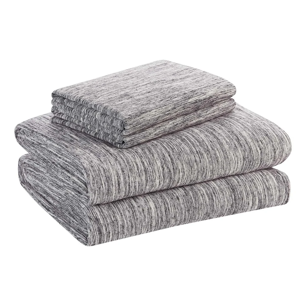 Mainstays Adult Extra Soft Jersey Bed Sheet Set, Queen, Grey Spacedyed, 4 Pieces