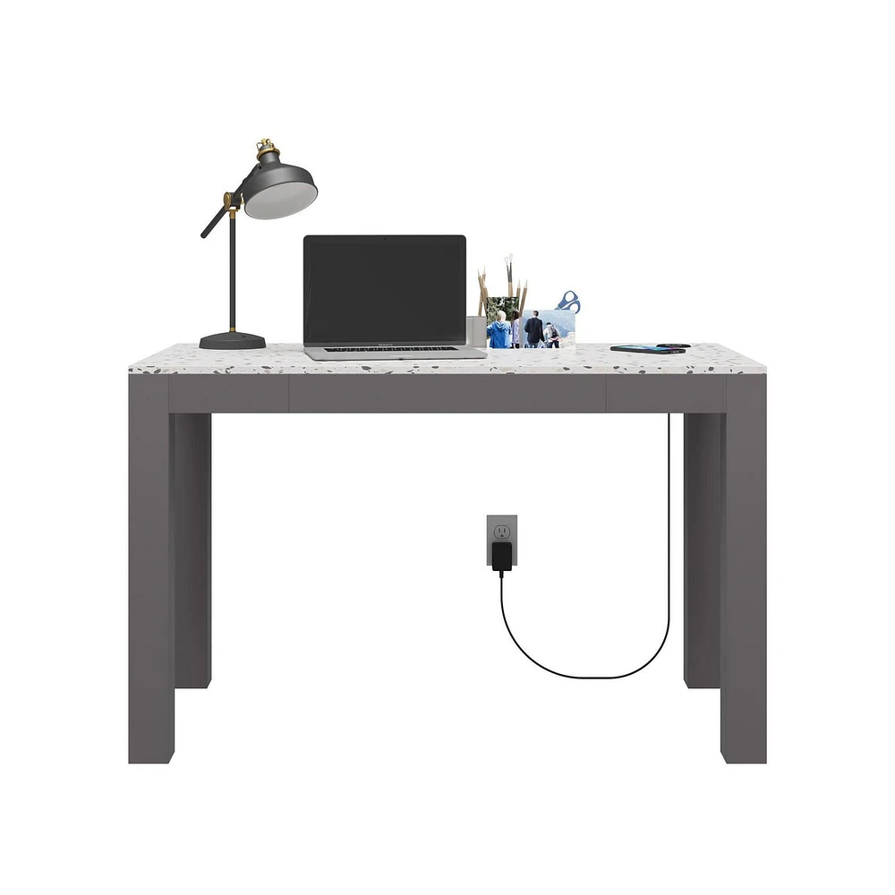 CosmoLiving by Cosmopolitan Astor Desk w/ Wireless Charger, White with Terrazzo Top