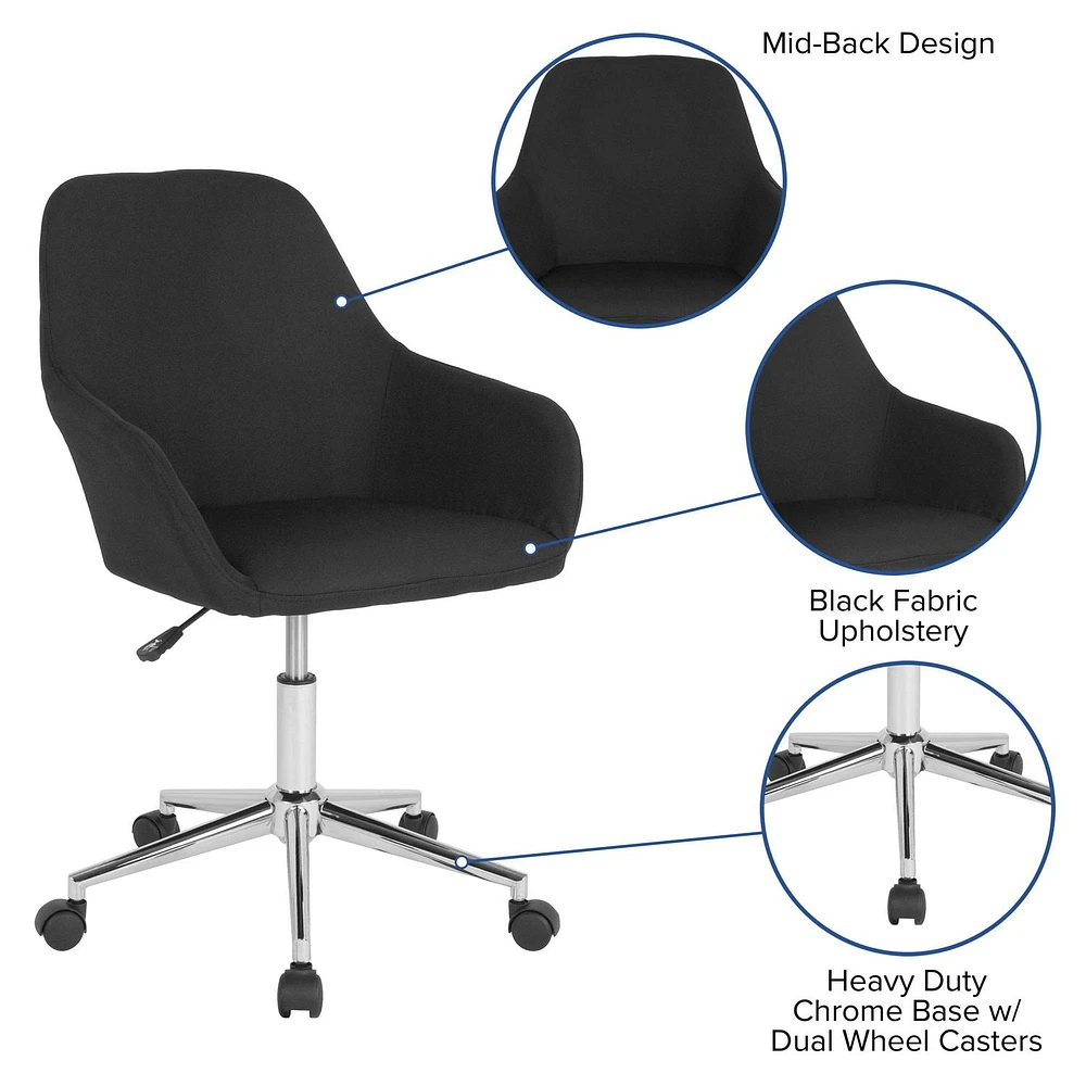 Cortana Home and Office Mid-Back Chair in Black Fabric