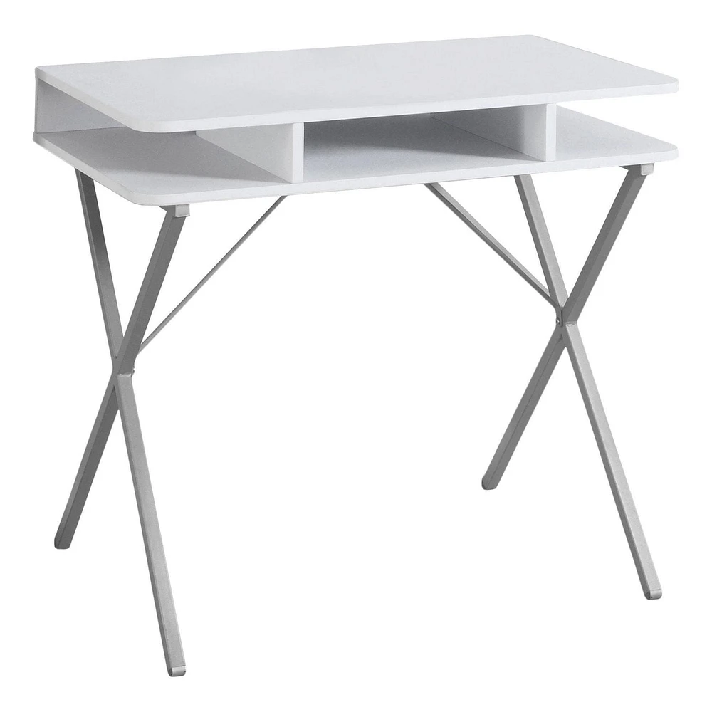 Monarch Specialties Computer Desk, Home Office, Laptop, Storage Shelves, 31"l, Work, Metal, Laminate, White, Grey, Contemporary, Modern