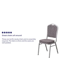 Lot de 4 pièces - Chaise de banquet empilable de la série HERCULES avec dossier couronne en tissu à chevrons - Cadre argenté