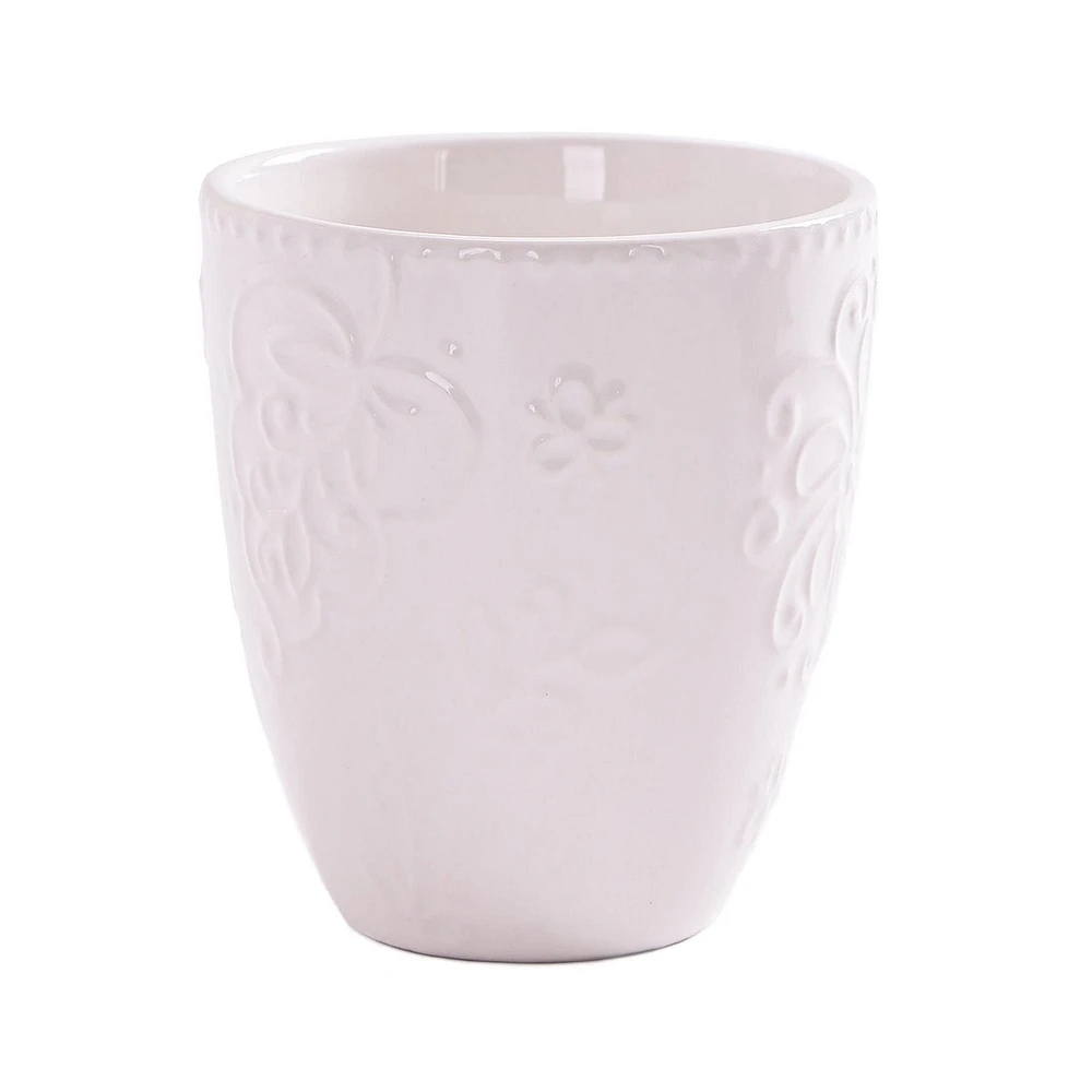 Mainstays White Embossed Ceramic Mug, 16.23 oz, 1 piece, 480ml, ceramic