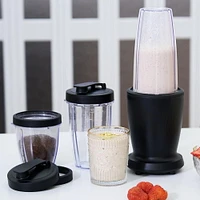 Ensemble de mixeur Mainstays de 10 pièces, noir, 300 W, avec 3 pots (10 onces, 16 onces, 18 onces), 2 couvercles à boire, lame en acier inoxydable