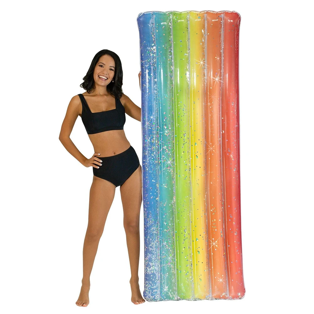 Deluxe Glitter Pool Raft 74in - Rainbow Haze