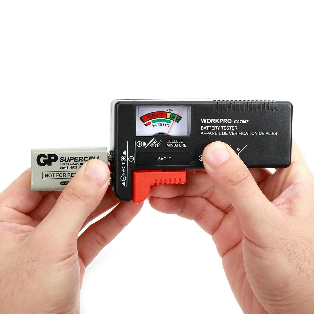 WorkPro Battery Tester, Test AA AAA C D 9V 1.5V