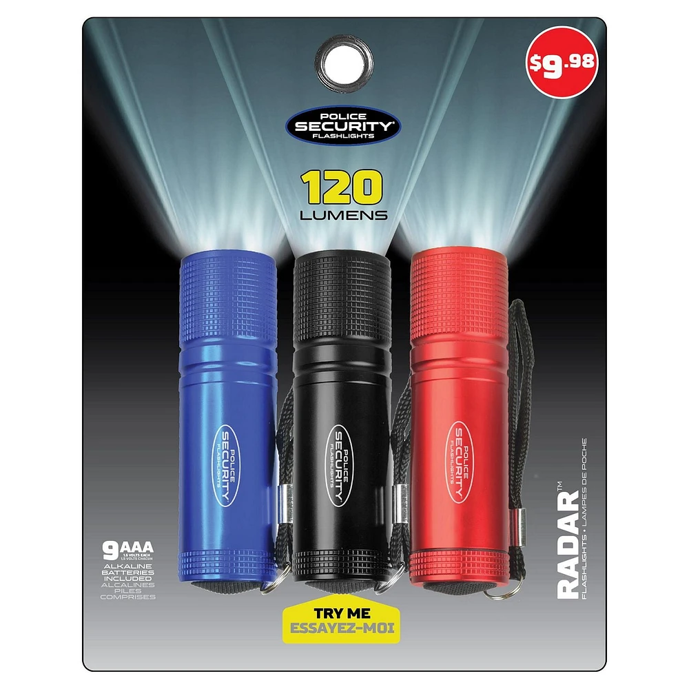 Lampe de poche radar COB de Police Security Paq. de 3