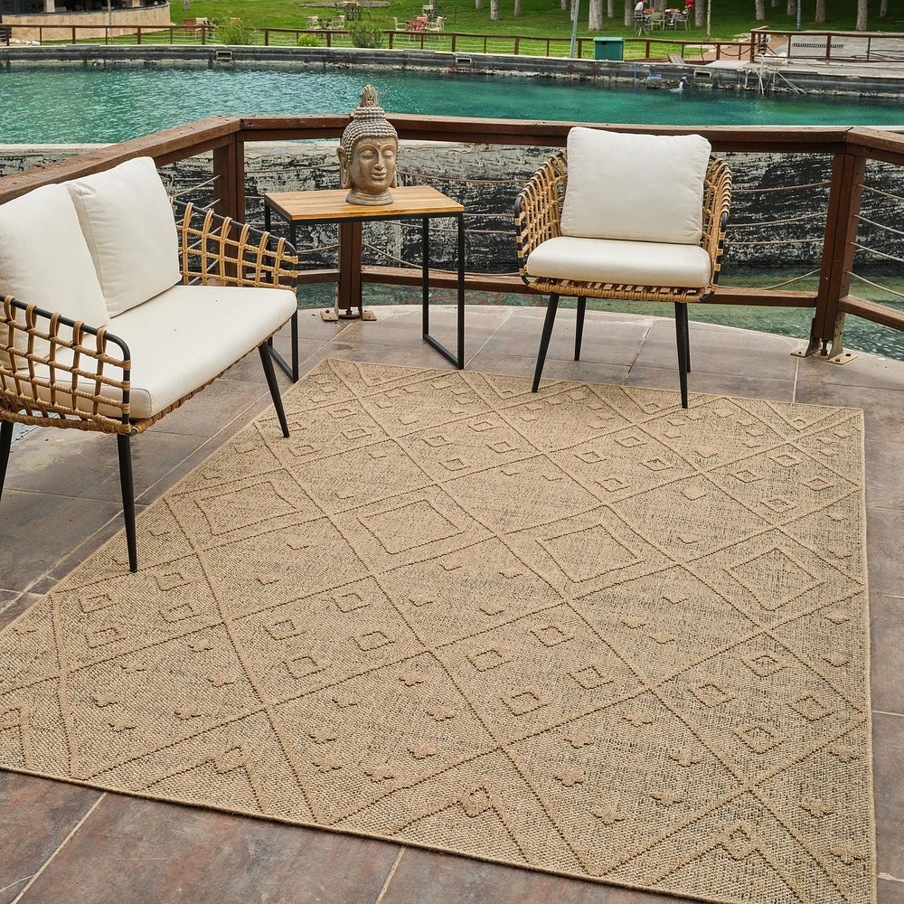 Tapis d'interieur exterieur abstrait Rug Branch Hogar, marron beige, bohème - Salon, chambre, salle a manger et cuisine