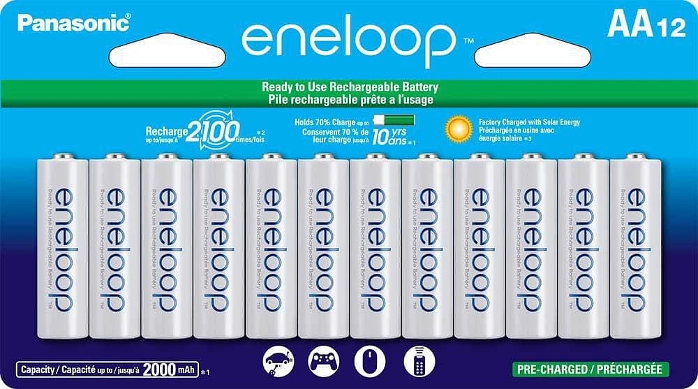 Panasonic Eneloop AA 2100 Cycle Ni-MH Pre-Charged Rechargeable Batteries, (Pack of 12)