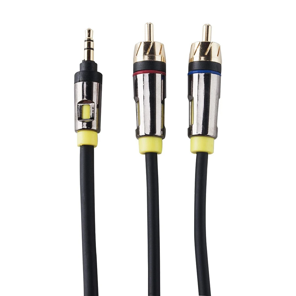 onn. 6 FT./1.8 m 3.5 mm to 2-Male RCA Audio Cable with Gold Contacts, Reliable Connection