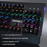 ENHANCE Pathogen 2 Blue Switch Mechanical Keyboard - Mechanical Gaming Keyboard with Fast 1ms Response Polling Rate, Integrated Wrist Rest, 26KRO & Anti-Ghosting, 7 LED Rainbow Lighting Effects