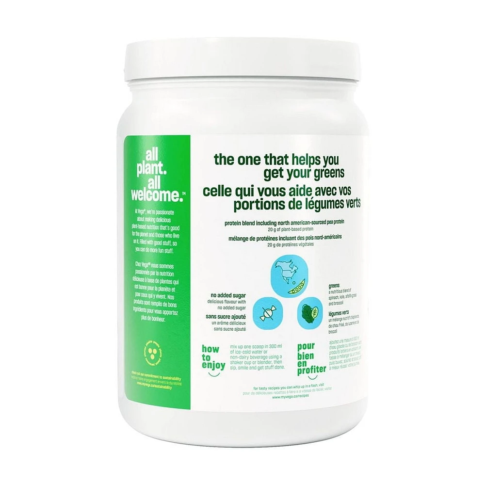 Poudre à la vanille sans gluten Protéines et légumes verts de Vega 18 Portions, 526g