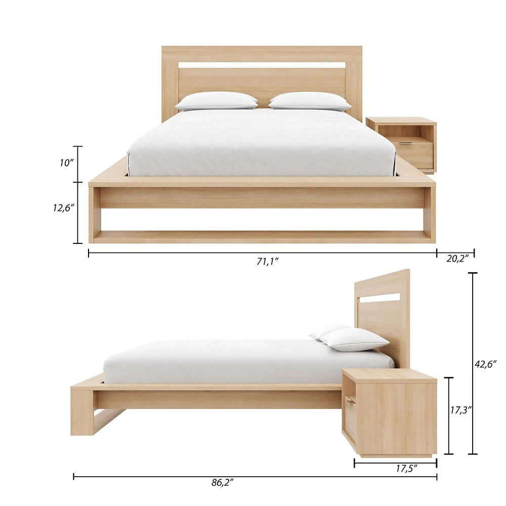 Ensemble de chambre à coucher Morgan 3 pièces avec tête de lit, sommier à lattes et 1 table de chevet