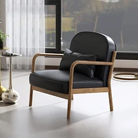 Mid-Century Modern Faux Leather & Solid Wood Accent Chair, Faux Leather - Black & Walnut