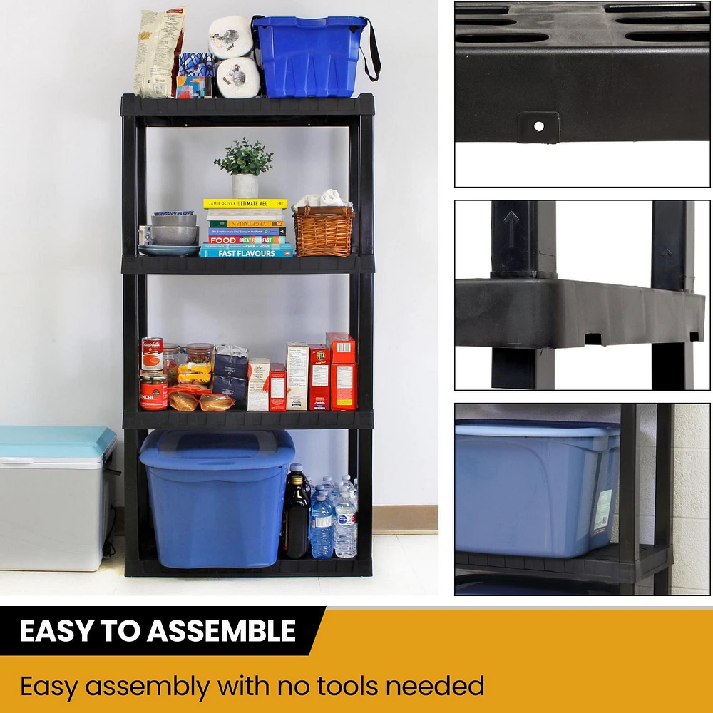 Hyper Tough Plastic Shelves Garage Storage Shelf Made In Canada 4-Tier 57"H x 14"D x 30"W Black-400 lbs Total Capacity
