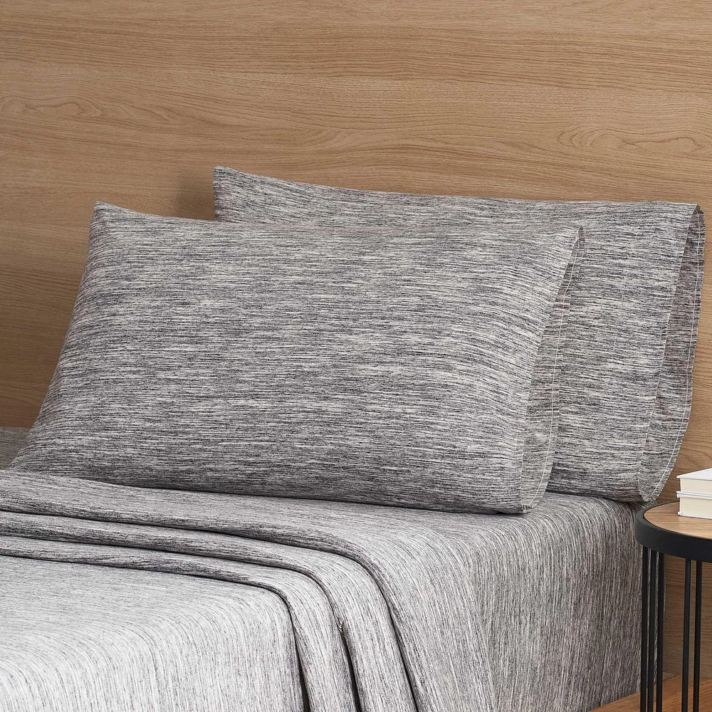 Mainstays Adult Extra Soft Jersey Bed Sheet Set, Queen, Grey Spacedyed, 4 Pieces