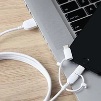 onn. 6 ft./1.8 m Charge & Sync Tri-Tip Cable with Micro-USB, Lightning and USB-C Connectors, Transfer while Charging