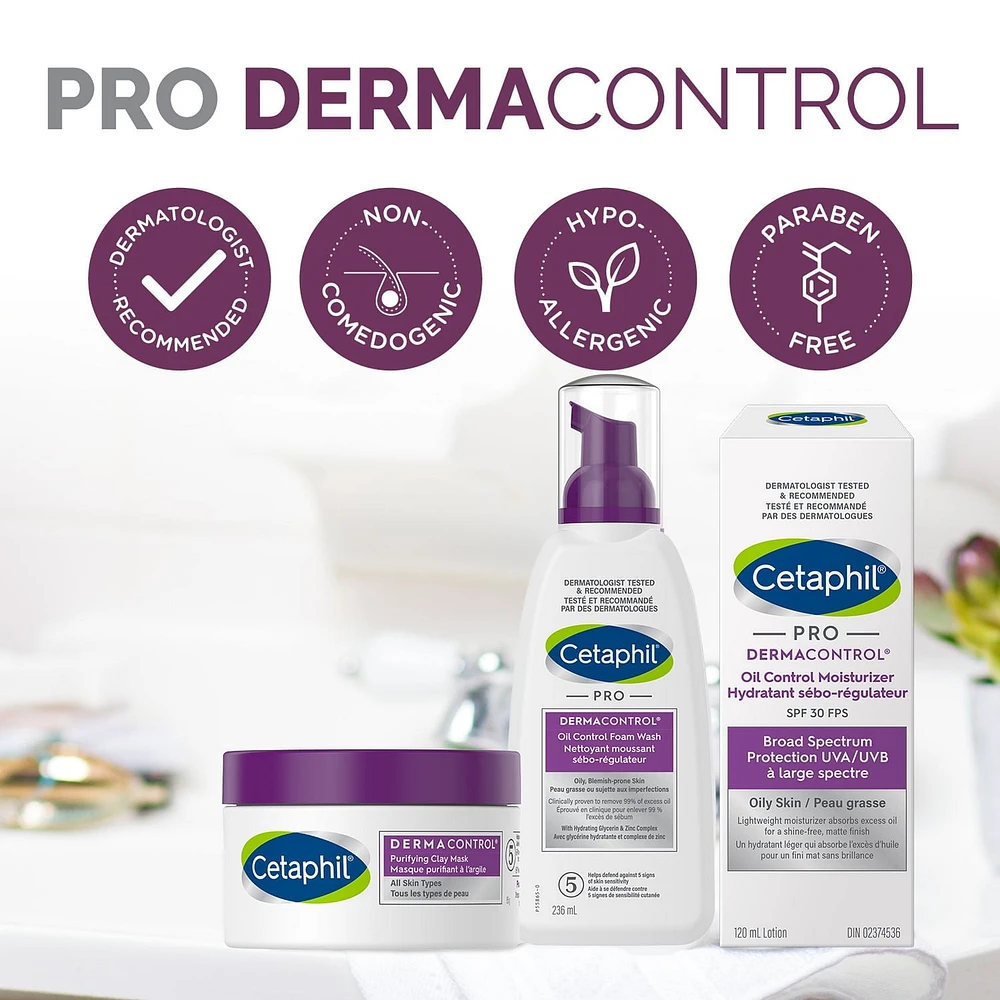 Cetaphil PRO DermaControl Oil Control Moisturizer SPF 30 With Zinc Complex | Broad Spectrum Protection With Matte Finish | For Oily and Sensitive Skin | Dermatologist Recommended, 120ml