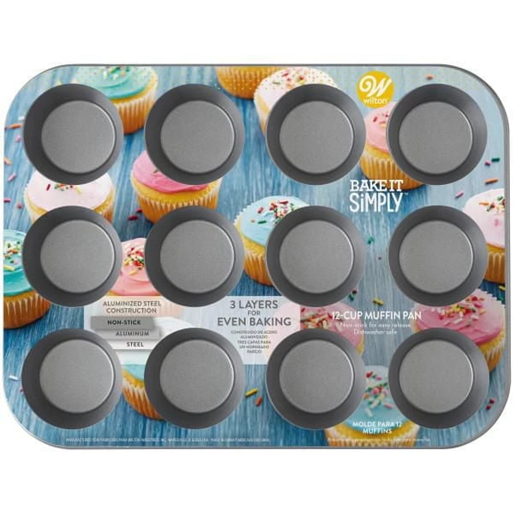 Moule à muffins antiadhésif Bake It Simply Wilton, 12 cavités
