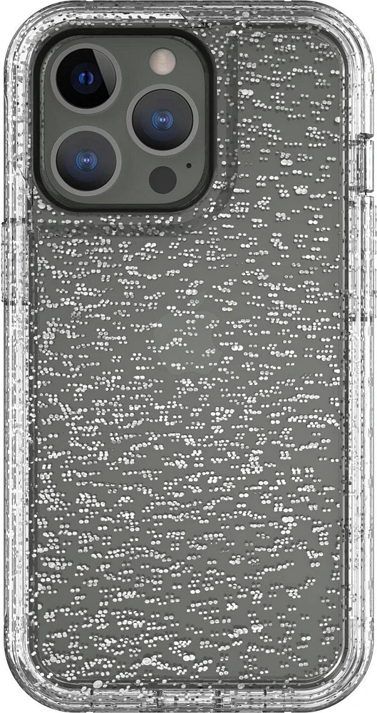 Rugged Phone Case for iPhone 12 Pro Max & iPhone 13 Pro Max- Clear with Silver Glitter