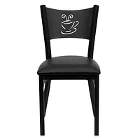 2 Pk. HERCULES Series Black Coffee Back Metal Restaurant Chair - Black Vinyl Seat