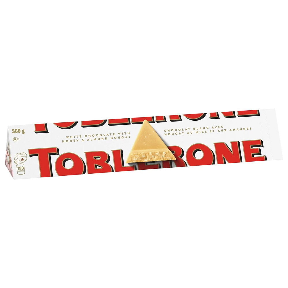 TOBLERONE, White Chocolate Bar with Honey and Almond Nougat, Holiday Gifts, Holiday Chocolate, 360 g