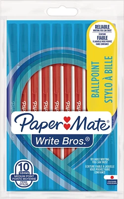 Stylos à bille Write Brothers de Paper Mate à pointe moyenne de 1 mm en rouge, 10 pièces