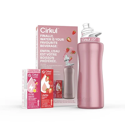 Bouteille d'eau Cirkul en acier inoxydable or rose, édition limitée, 940 ml, avec couvercle or rose et 2 cartouches d'arômes (GoSip Passion Fruit, Dragon Fruit et LifeSip Strawberry) Cirkul 32RG SK 2C