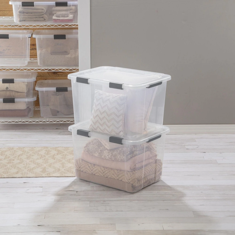 Sterilite Boîte de Rangement avec Couvercle à Charnière 75L Gris Plat 75L