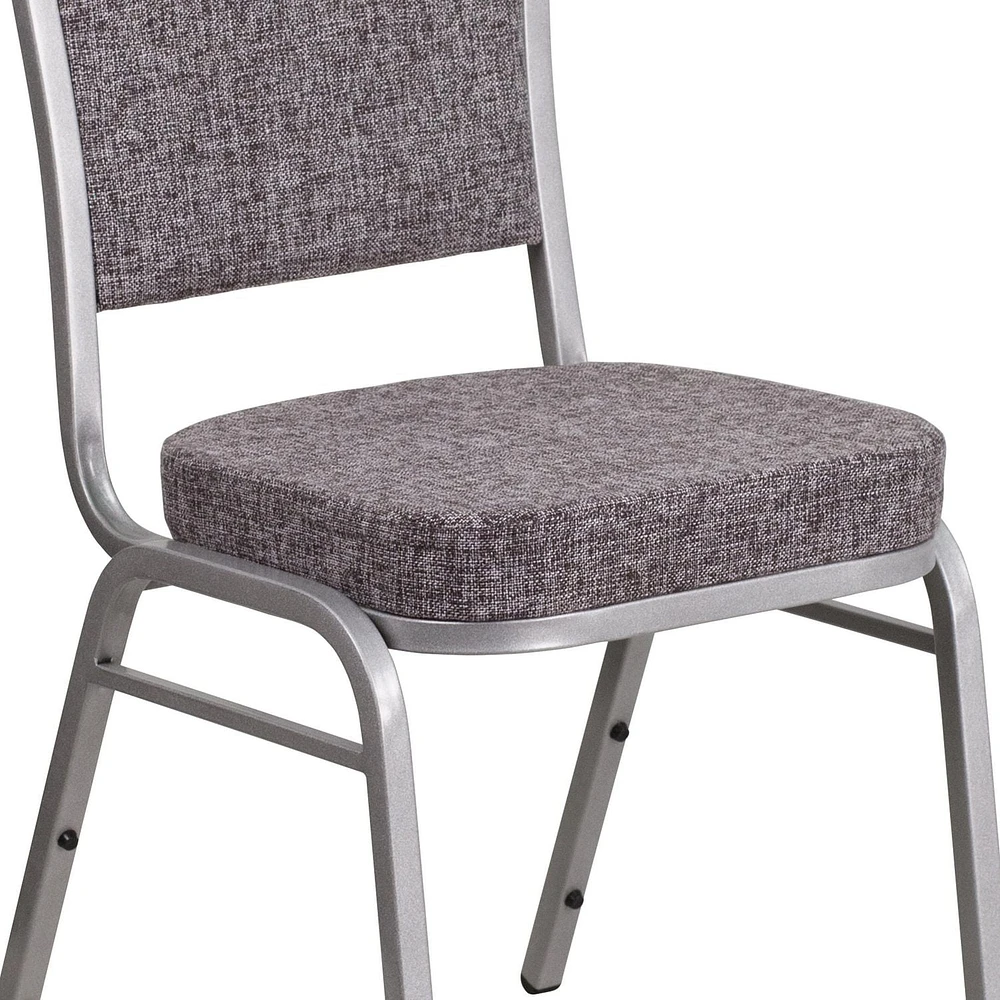 Lot de 4 pièces - Chaise de banquet empilable de la série HERCULES avec dossier couronne en tissu à chevrons - Cadre argenté