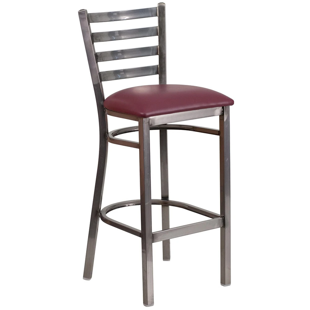 Lot de 2 pièces - Tabouret de restaurant de la série HERCULES en métal transparent à dossier échelle - siège en vinyle bourgogne