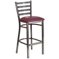 Lot de 2 pièces - Tabouret de restaurant de la série HERCULES en métal transparent à dossier échelle - siège en vinyle bourgogne
