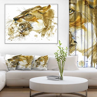 Design Art Lioness And Cub Illustration Canvas Print