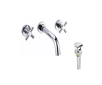 DROP Bath and Kitchen DR091444 Bathroom Sink Faucet Set with Round Shape in Chrome Color from Wheel series - includes Drain with overflow