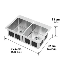 Artika Sierra évier à cuve double en acier inoxydable de calibre 20