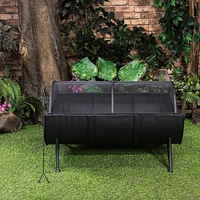 Deko Living Foyer rectangulaire extérieur à bois en métal de 35 pouces avec couvercle à écran et tisonnier