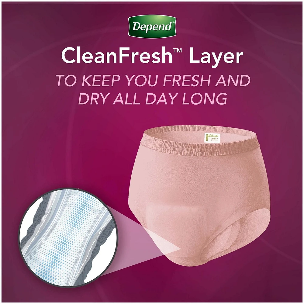 Culottes d’incontinence Depend Silhouette pour femmes, absorption maximale, G, rose, emballage de 20 DEPEND SIL MAX L 20
