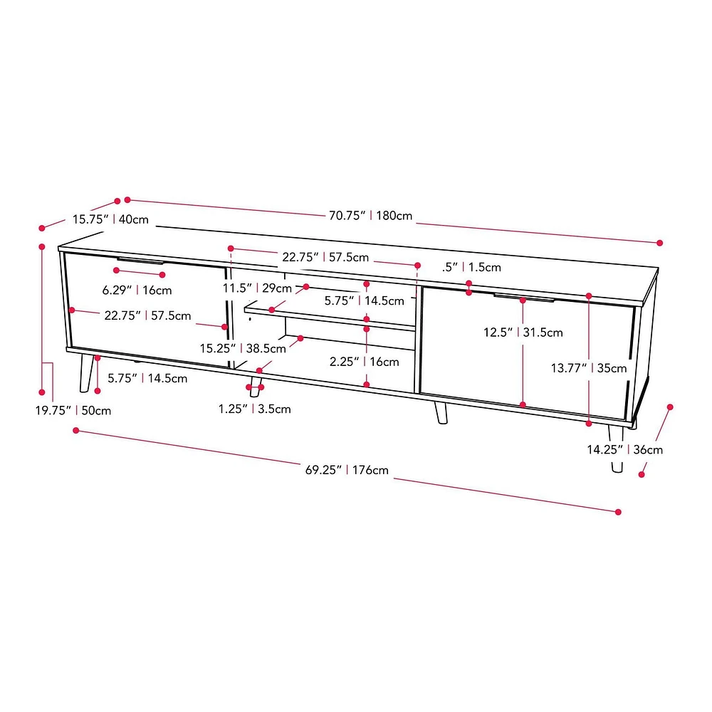 Meuble TV moderne CorLiving Cole avec rangement ouvert et fermé pour téléviseurs jusqu'à 85 pouces - Meuble TV pour salon, meuble TV élégant, centre de divertissement moderne avec rangement
