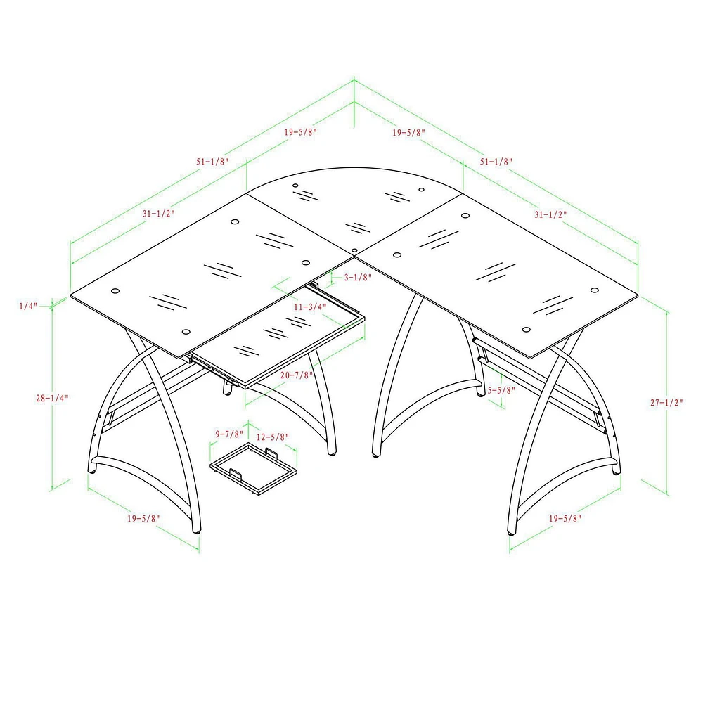 Manor Park Modern Corner Glass Computer Desk and Gaming Desk - Silver