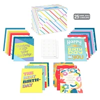 American Greetings 25-Count Birthday Card Assortment with Envelopes, Seals, and Storage Box (Celebrate)