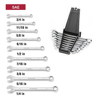 WorkPro SAE Combination Wrench Set - 9 Piece, Mirrored chrome finish