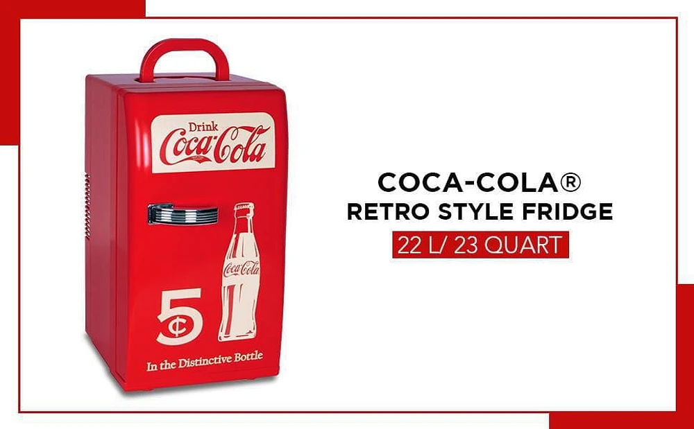 Coca-Cola Retro 18 Can Portable Mini Fridge, 22L AC/DC Cooler for Dorm, Office, Travel - Red