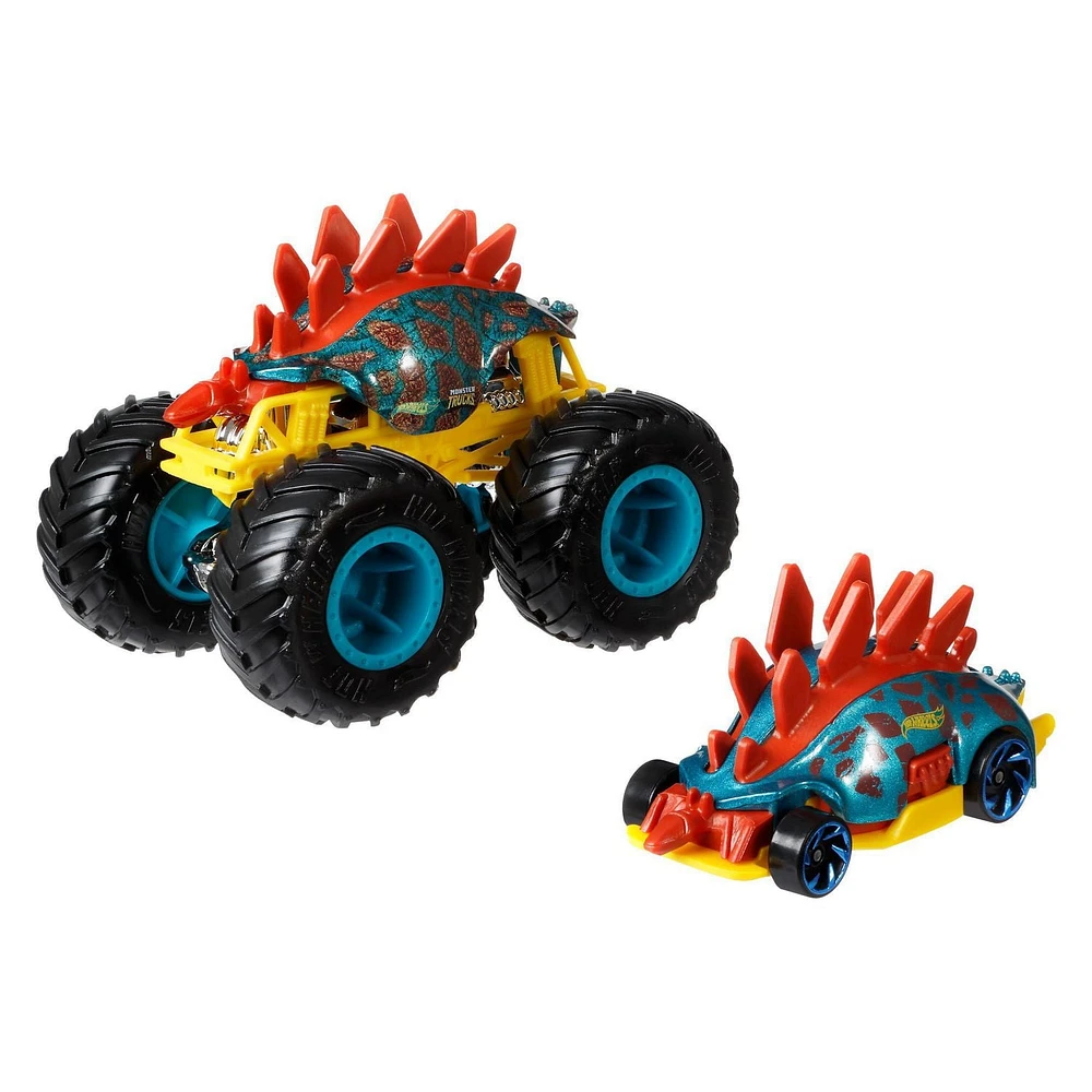 Coffret de 2 véhicules Motosaurus Monster Trucks Hot Wheels, avec 1 camion à l’échelle 1:64