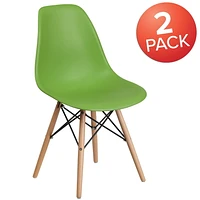 2 pièces Chaise de la série Elon en plastique vert avec pattes en bois
