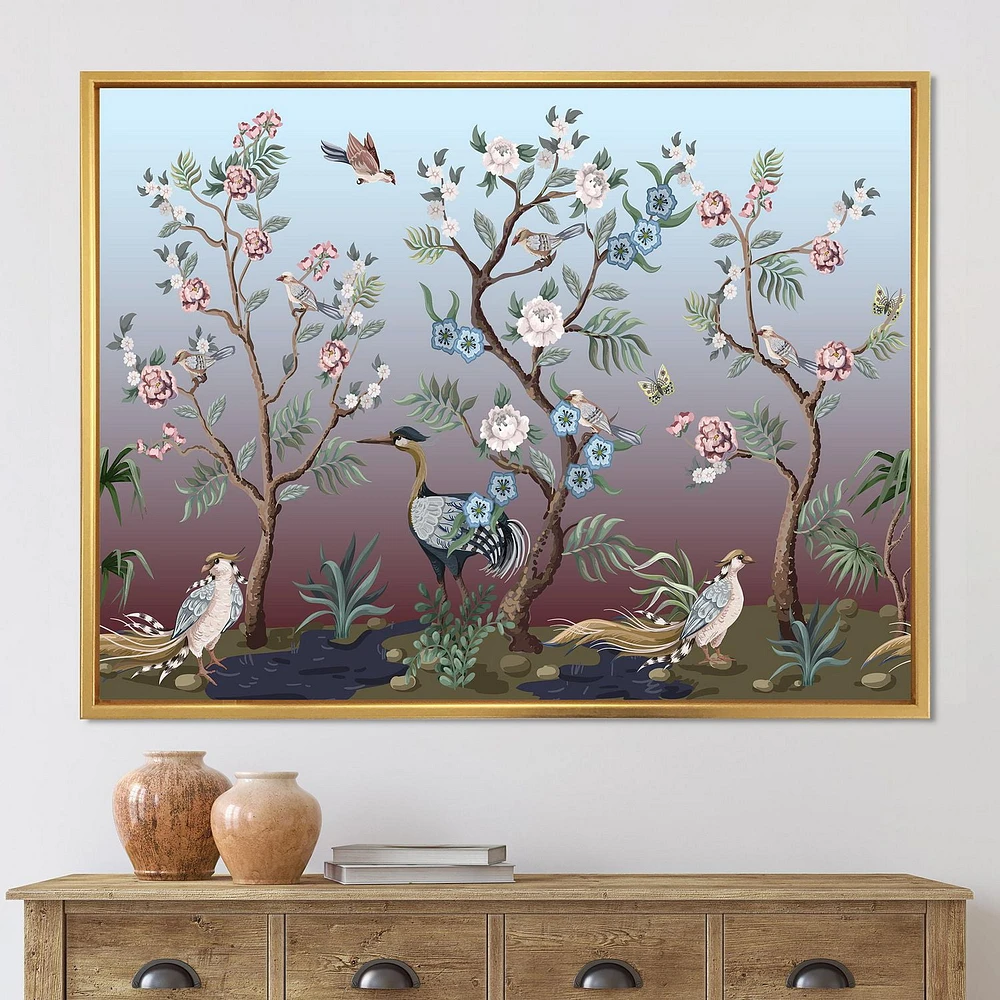 Designart Chinoiserie Aux Oiseaux Et Pivoines XI ART MURAL À CADRE FLOTTÉ