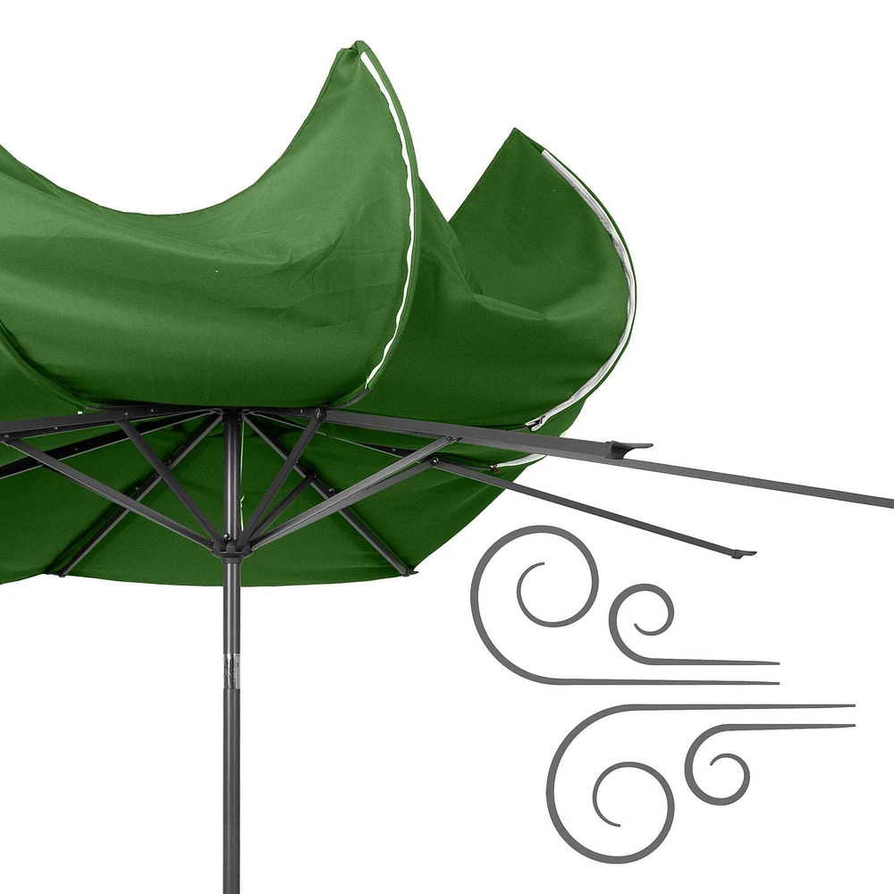 Parasol de marché rond inclinable résistant au vent de 10 pieds CorLiving avec manivelle et cadre en aluminium et en acier