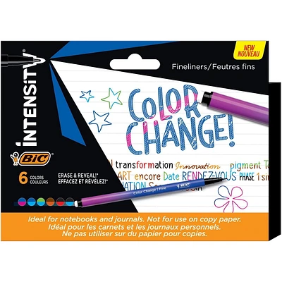 BIC Intensity Colour Change Feutre d'Écriture à Pointe Fine 0,4 mm avec Technologie Changement de Couleur pour l’Écriture et le Dessin Créatif - Couleurs Assorties, Pack de 6