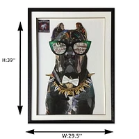 Painting, drawing ,Dog Wearing Sunglasses Collage Art<br>with Black PS Frame<br>(39" H x 29.5" W x 1.5" D)